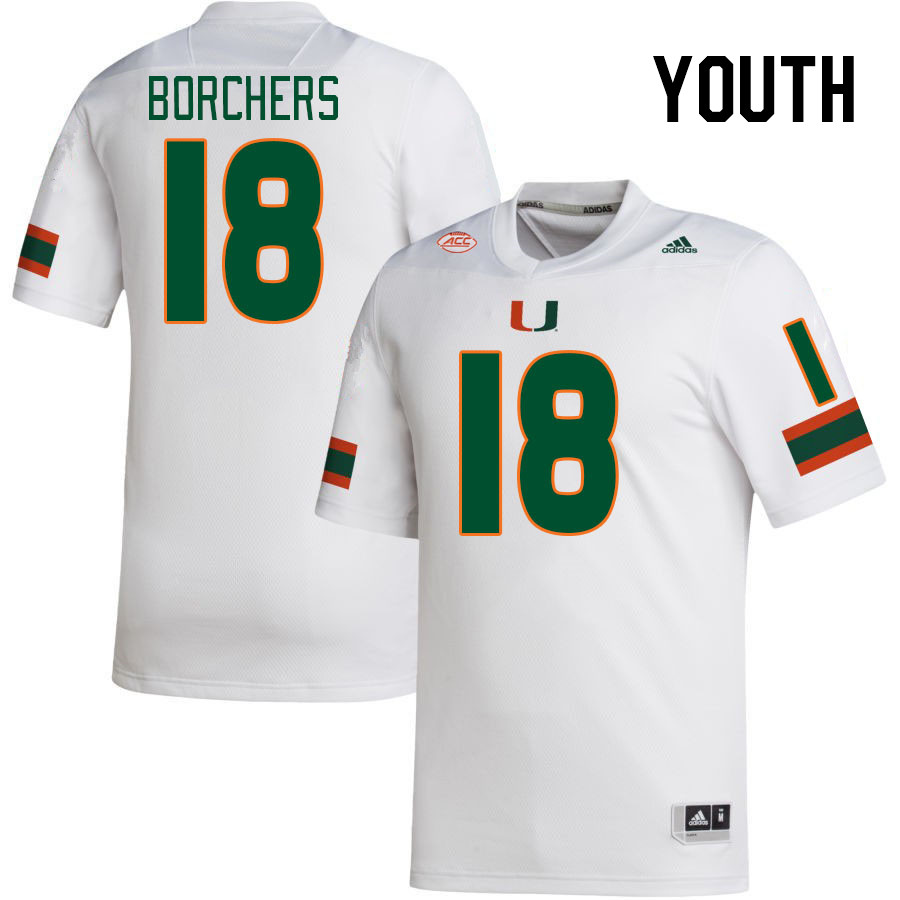 Youth #18 Joe Borchers Miami Hurricanes College Football Jerseys Stitched-White